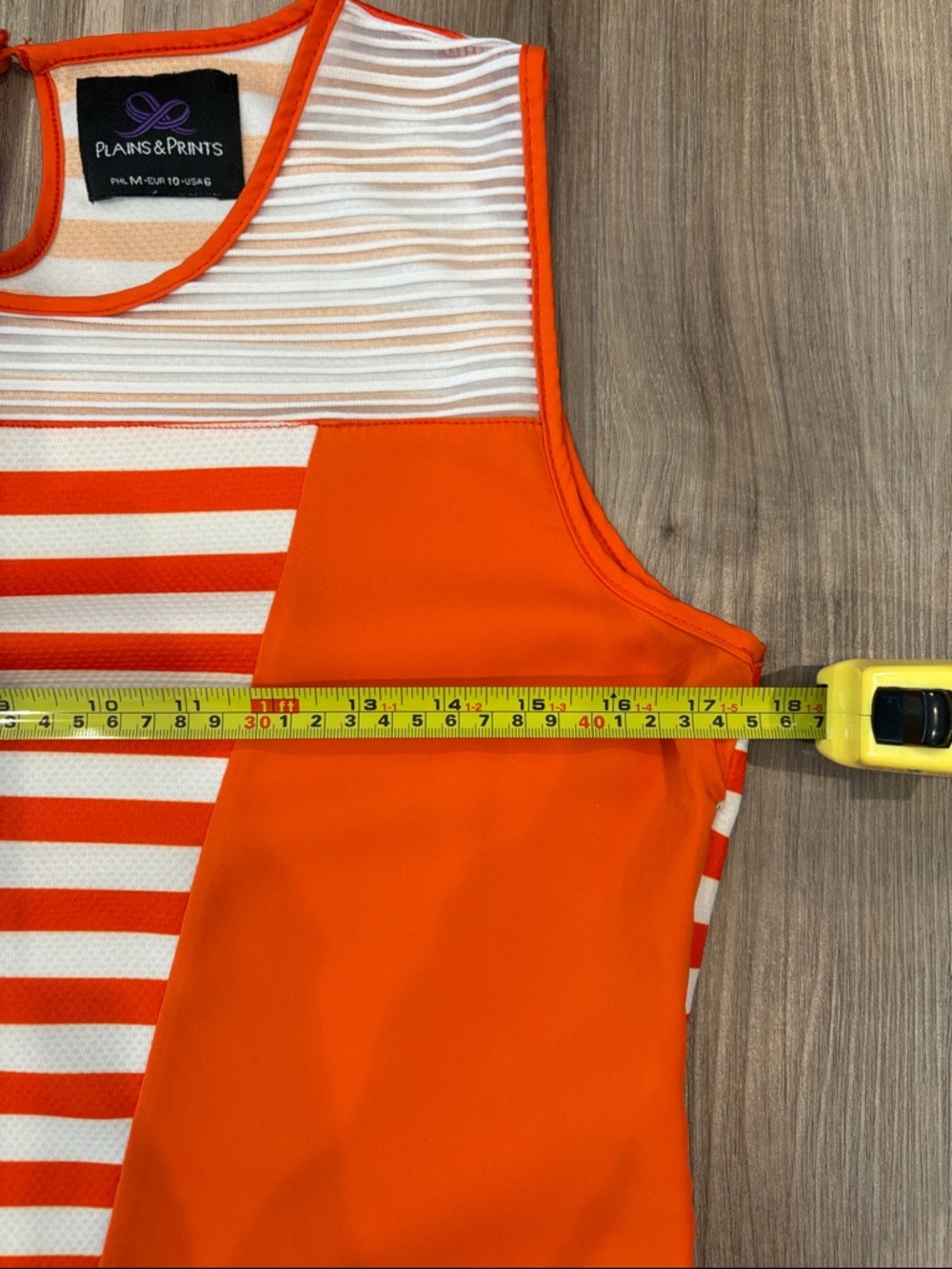 Striped Short-Sleeve Dress in Beige, Cream & Orange Trim - Picture 10 of 13